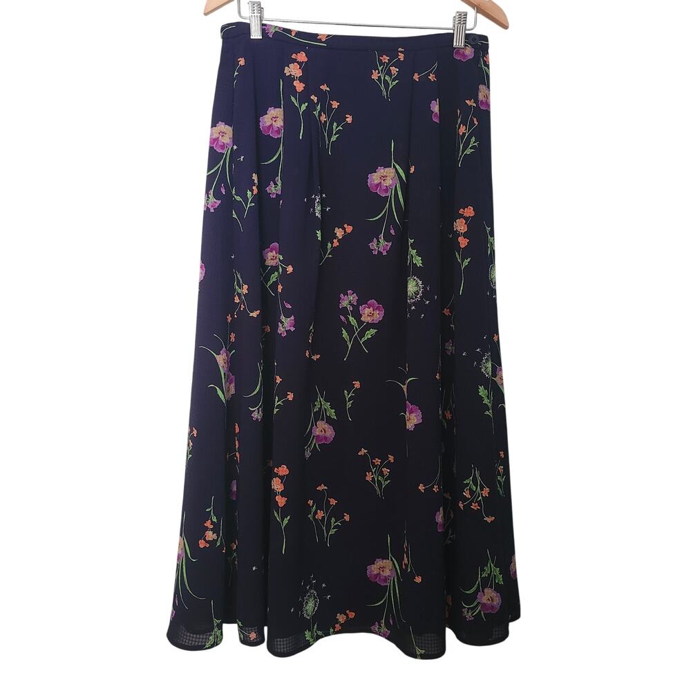 Talbots Textured Navy with Floral Print Cottage Core Maxi Skirt Size 6